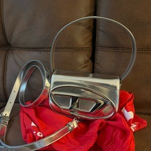 Diesel top handle bag with strap crossbody worn twice silver